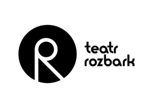 Logotyp teatr rozbark. W czarnym kole litera R