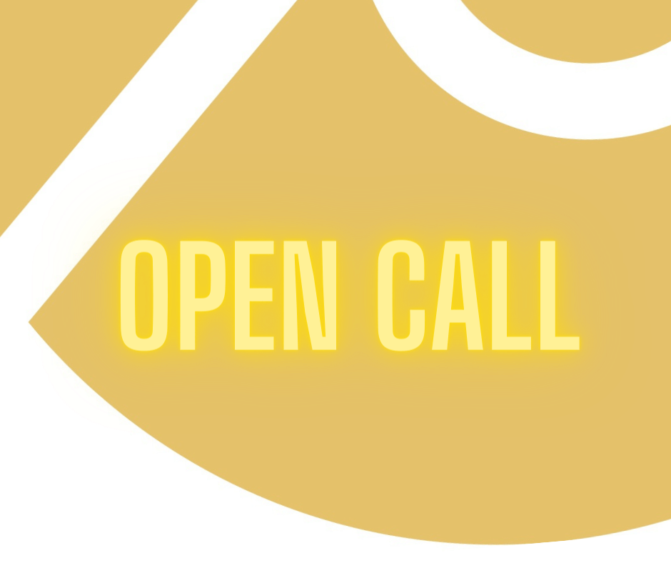 Plakat, na żółtym tle biały napis Open call